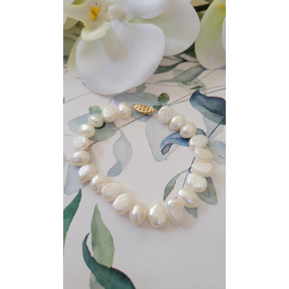 Baroque Pearl Bracelet 14K Yellow Gold Clasp, Signed JCM Jacmel Jewelry